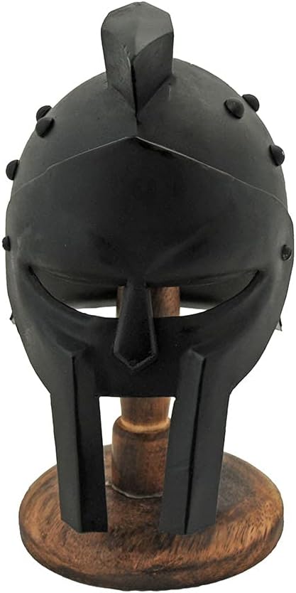 Szco Supplies Inc India Made 230976 8.5 x 4" Black Finish Wooden Stand Mini Gladiator Helmet for Adult History/Cosplay Enthusiasts