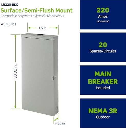 Leviton 20 Space Outdoor Load Center with 200A Main Circuit Breaker, LR220-BDD