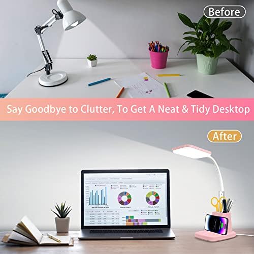 LED Desk Lamp with 10W Wireless Charging & Pen Holder, Pink