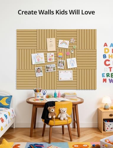 Kuchoow Large Felt Bulletin Board Cork Tiles for Wall Office Decor Brown Memo Pinboards, 48" × 36" Self Adhesive 12 Pack Photo Display Decorative Mood Corkboard Panels for Classroom Kitchen Home