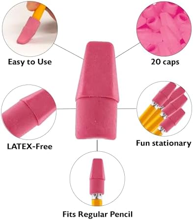 BAZIC Products Pink Pencil-Top Eraser Caps, 20 Count, 2-Pack