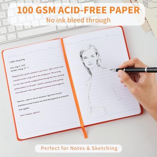 Heture Hardcover Notebooks, A5 Lined Journals Notebook for Writing 160 Pages, 8.2 x 5.5 inch, Classic Ruled Notebooks for College/Work/Travel (Orange, 1 Pack)