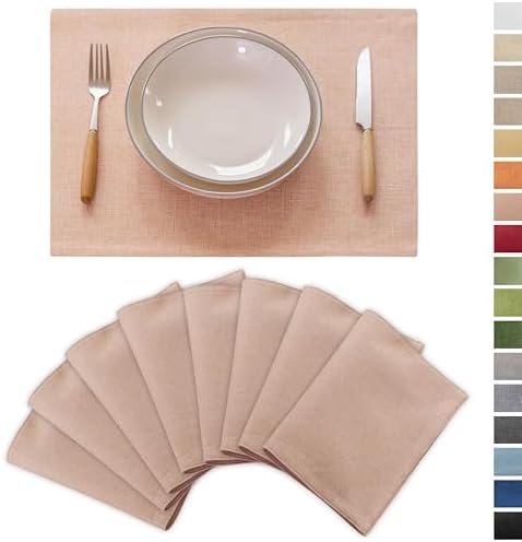 Demetex Pink Placemats Set of 8 Heat Resistant Cloth Place Mats Rectangle Linen Table Placemat for Party Anniversary Wedding, 13x19 inch, Pink