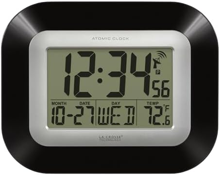 La Crosse Technology Atomic Wall/Table Clock, 7.2-inch H x 8.95-inch W x 1.2-inch D (WT-8005U-B)
