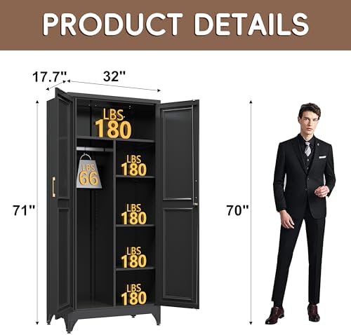 SteeLoong Armoire Wardrobe Closet,71" H Wardrobe Cabinet with Locking Doors