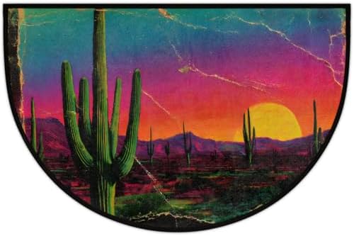 Sunset Cactus Mountain Half Round Door Mat Non Slip Washable Semi Circle Area Rug Absorbent Soft Half Moon Rug Floor Mat for Indoor Outdoor Kitchen Bathroom Patio Front Door Mat Decor,E632