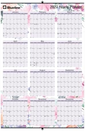 Blueline® 2027 Colorful Yearly Wall Calendar and Planner, Erasable/Laminated, 12 Months, January to December, Reversible - Horizontal/Vertical, 24" x 36", Passion (C171920)