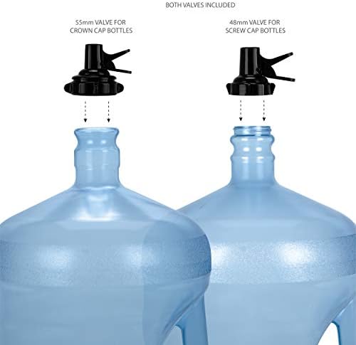 Brio Metal Plated 3-5 Gallon Water Jug Stand and 2 Dispenser Valves, Rust-Resistant Non Slip Water Stand with BPA Free Fast Flow Water Spout Fits Both 48mm and 55mm Bottles 2 CAPS Included (Black)