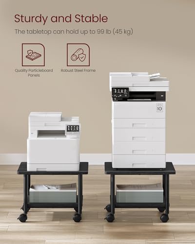 VASAGLE 2-Tier Printer Stand with Locking Wheels, Under Desk Printer Table