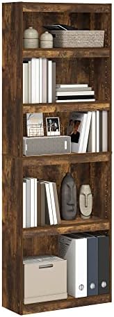 Furinno JAYA Book Shelf, 5-Tier Bookshelf, Enhanced Home Bookcase with Adjustable shelf, 9.5 x 24.5 x 71.1, for Organization and Storage, for Living Room, Bedroom, Home Office, Amber Pine