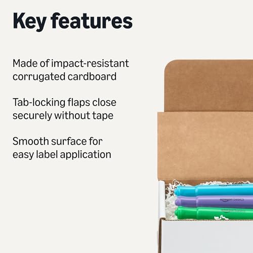 Amazon Basics White Shipping Boxes, Cardboard Mailer Box for Moving and Storage, Tab-Locking Flaps, Corrugated Cardboard, 6 x 4 x 3 inches, 50-Pack