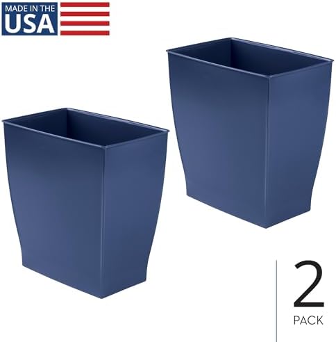 iDesign Small Plastic Bathroom Trash Can, Slim Rectangle Garbage Bin, 2-Pack