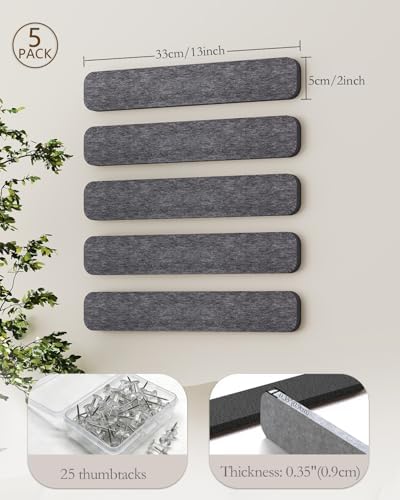 JBER Felt Strip Board 13" x 2", 5 Pack Cork Board Alternative, Dark Gray