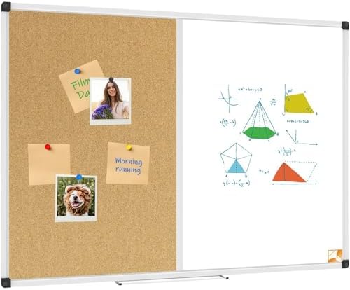 XBoard Magnetic Dry Erase Board Cork Board Combo, 48" x 36", Aluminum Frame