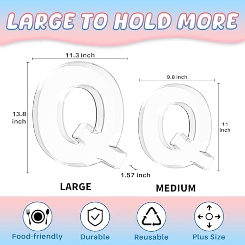 13.8" Extra Large Acrylic Letter Charcuterie Board Box, Reusable Fillable Letter Cake Candy Dish Display Serving Tray for Birthday Anniversary Party Decoration (Q)