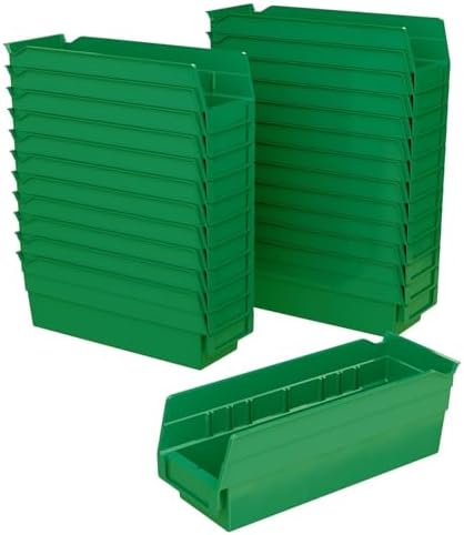 Akro-Mils 30120 Heavy Duty Plastic Shelf Bins, 12"x 4"x 4", Green, 24-Pack