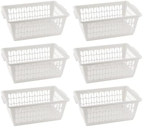 YBM HOME Plastic Perforated Storage Basket Bin Office Drawer, Shelf Desktop Countertop Tray Organizer 32-1188 (6, White)