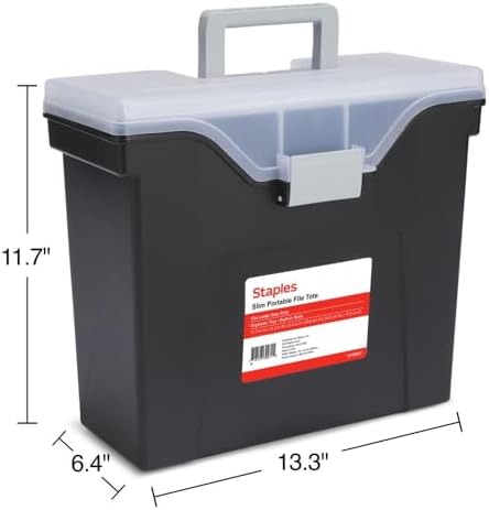 Staples Slim Portable File Tote, Letter Size, Black, 5/Carton | Lightweight totes for transporting and organizing hanging files.
