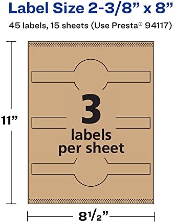 Avery Kraft Brown Wraparound Band Labels, Sure Feed Technology, 2-3/8" x 8", Cigar Band Labels, 45 Total, Laser/Inkjet Printable