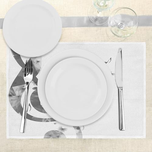 Lunarable Music Place Mats Set of 8, G-Clef Key Instrument Monochrome Creative Rhythmic Ornate Design Print, Washable Fabric Placemats for Dining Table, Placemat 8 pcs, Grey Cream