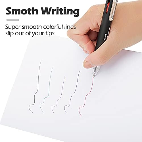 Baile 6 in 1 Multifunctional Pen 0.7 mm Ballpoint Pen 5 Colors and 0.5 mm Mechanical Pencil in One Pen, 5 Pens 5 Ballpen Lead Refills 4 Pencil Lead Refills