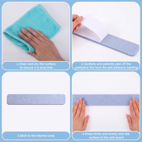 Thboxes 8 Pack Felt Bulletin Board Strips, 13x2 Inch Self Adhesive Felt Pin Boards with 50 Pushpins and 10 Wooden Clips Push Pins, Cork Board for Walls Home Office Decor(Soft Macaron)