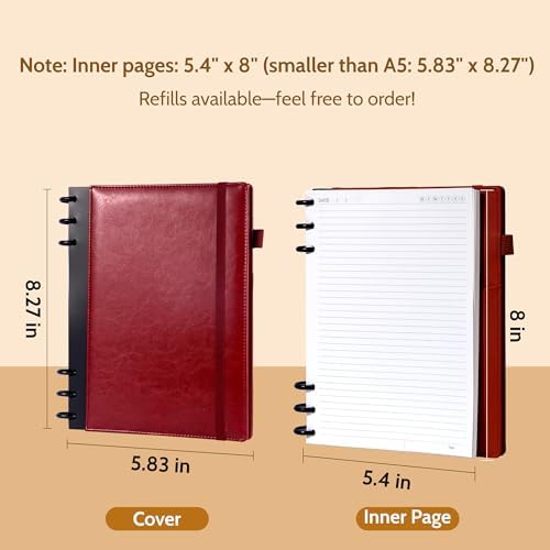 Yoment Refillable Journal Notebooks for Work, Journal for Women Men,Red