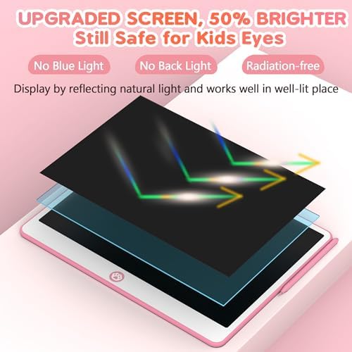 Hockvill LCD Writing Tablet for Kids 16 Inch, Toys for Girls Boys Drawing Pad for 3 4 5 6 7 Year Old Kids Toys, Christmas Birthday Gift for Kids, Toddler Doodle Board Travel Essentials - Pink