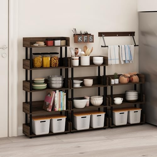 Furinno Turn-N-Tube 5-Tier Display Shelf, Open Frame, Walnut