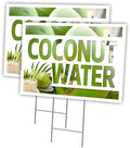 COCONUT WATER 2 Pack Of 18" x 24" Yard Sign & Stake | Advertise Your Business | Stake Included Image On Both Sides | Made in The USA
