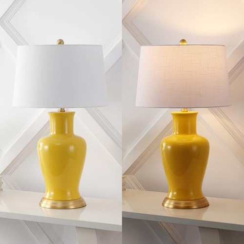 JONATHAN Y Julian Classic Ceramic Urn Metal LED Table Lamp 29", Yellow