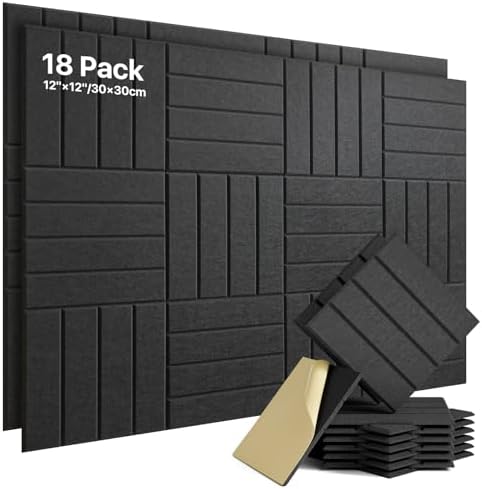 Soundsbay Sound Proof Foam Panels for Walls Self-Adhesive, 18-Pack 12"X12"