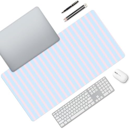 Girlish Pink Blue Stripes Desk Mat Large Gaming Mouse Pad