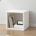 Timber Vertical or Horizontal Organizing Shelf with 1 Cabinet Closed Back Modular Cube Storage Unit, Book Storage Bookshelf, Step Shelf, Glass Small Bookcase, Square Grid Cabinet White No Door