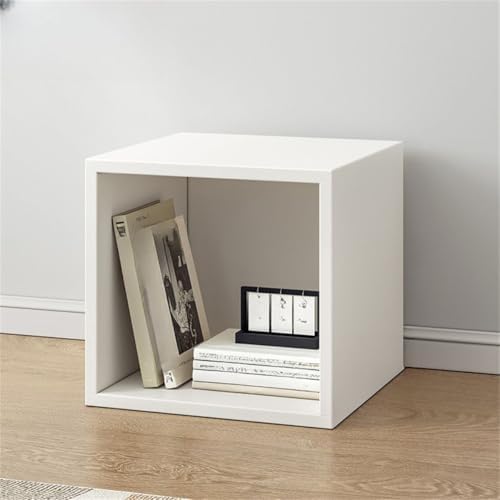 Timber Vertical or Horizontal Organizing Shelf with 1 Cabinet Closed Back Modular Cube Storage Unit, Book Storage Bookshelf, Step Shelf, Glass Small Bookcase, Square Grid Cabinet White No Door