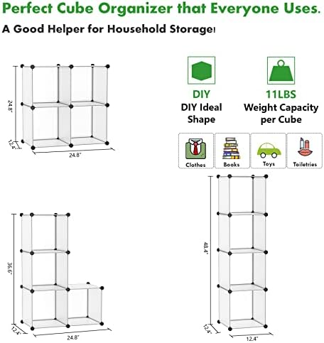 C&AHOME Plastic Cube Storage Organizer, 4-Cube Shelves Units, White