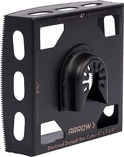 Arrow OSCGB2-1 2 Gang Electrical Box Drywall Cutting Blade for Oscillating Tools, Universal, Fits Most Multitools, Includes Adapter, Makes 4” by 3-3/4” Hole