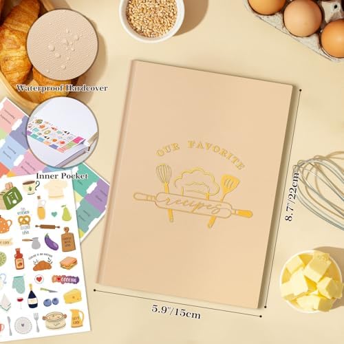 Lanpn A5 Blank Recipe Book Cookbook for 70 Recipes, Leather Cover Waterproof Empty Cooking Journal to Write in Your Own Recipes, Recipe Notebook with Stickers to Organize Your Family Recipes, Oat
