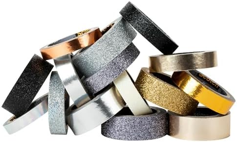 Scotch Washi Tape, Glitter Metallic Design, 15 Rolls, Great for Bullet Journaling, Scrapbooking and DIY Décor (C1017-15-P6)