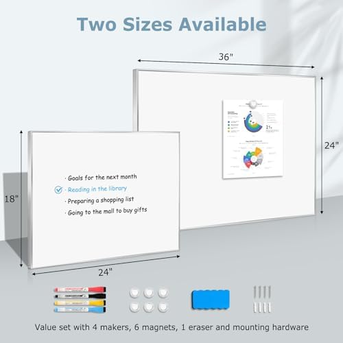 Magnetic Whiteboard, 24" x 18" Dry Erase White Board for Wall