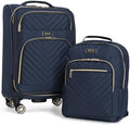 Kenneth Cole REACTION Chelsea 2-Piece Bundle - 20" Chevron Expandable 8-Wheel Carry-On Suitcase & Matching 15" Laptop Backpack, Navy