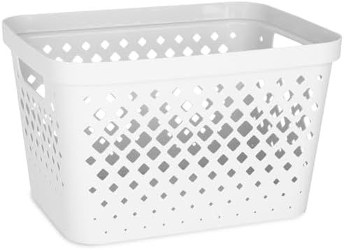 Glad Plastic Storage Basket Set, Value Pack of 6 | Open Storage Bins for Shelves, Bathroom, Pantry, Closet | Nesting Organizer Boxes with Handles, 4 Gallon, White