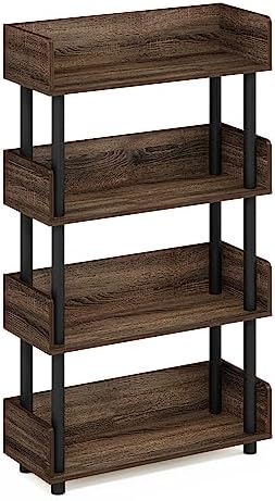 Furinno Turn-N-Tube 4-Tier Black Storage Shelves with Side Panels, Book Shelf, Display Shelf, for Organization and Storage, Living Room, Home Office, Black Walnut