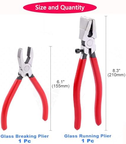 Glass Running and Breaker Pliers Set, 2-Piece, Rubber Tips, Premium Glass Running Breaking Pliers and Class Cutter Kit, Heavy Duty Glass Cutting Tool for Stained Glass, Mosaics, Fusing, Breaking