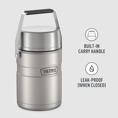 THERMOS Stainless King Vacuum-Insulated Food Jar Matte Steel | With Storage Containers | Built-in Handle | 47 Ounce | Pack of 4