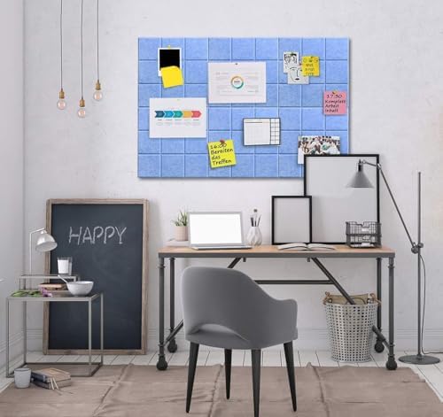 Large Cork Board Felt Board Tiles for Walls with 30 Push Pins, 11.8"x11.8" Pack of 6 Pin Board Notice Boards for Home Office Kitchen, Bulletin Board Wall Tiles for Photos Memos