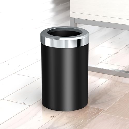 Gatco Small Bathroom Trash Can with Lid, Round 3 Gallon Stainless Steel Wastebasket, Under Sink, Matte Black and Chrome, for Bathroom, Bedroom, Office (1912C)