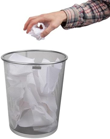 Mind Reader Mesh Trash Can, 16.65L (4.4 gal), Waste Paper Basket, Round, Office, Metal Mesh, Set of 2, Silver
