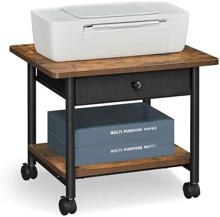 VASAGLE 2-Tier Printer Stand with Locking Wheels, Under Desk Printer Table
