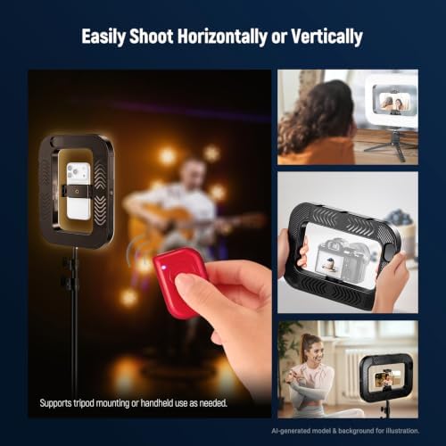 NEEWER Entry Level Version Phone Video Rig with Light, Handheld Stabilizer with 20W Bi Color LED Square Ring Light, 3 Cold Shoes/5200mAh Battery/CRI80+ for Selfie Streaming Vlog Recording, NL200B